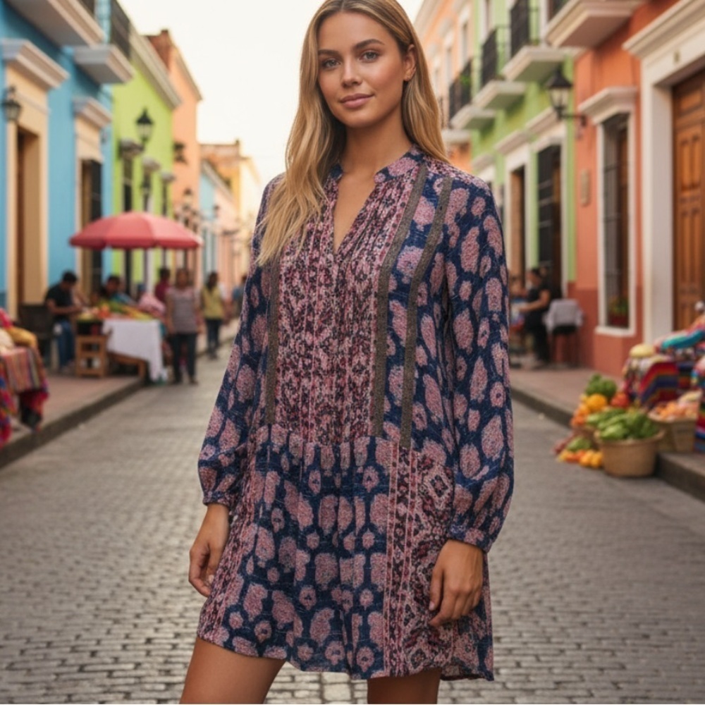 Anthropologie Tiny Paquerette Boho Floral Colorful Shirt Dress Size XS
